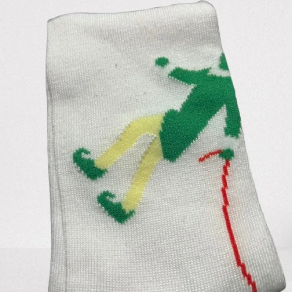 ELF Gray Socks with Festive Red and Green Design